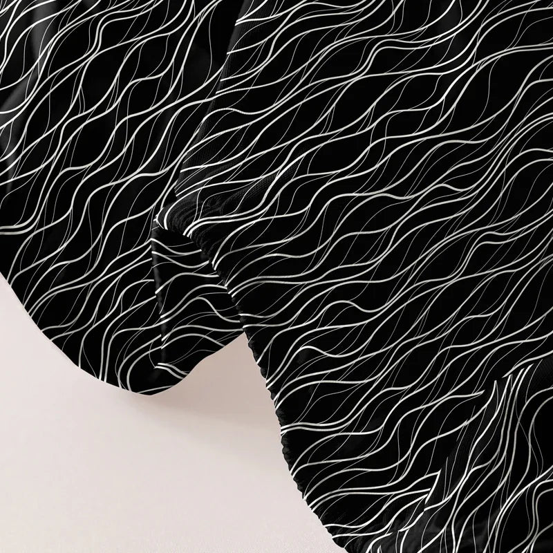 1 piece of black background white wave pattern matte bedsheet, bedroom printed bedspread, bedding (excluding pillowcases)