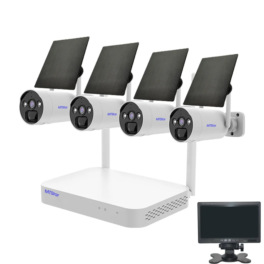 4pcs/8pcs Wireless Solar Panel Battery WIFI Camera & WiFi NVR Video Surveillance Security System Kit with 7 Inch HD Monitor