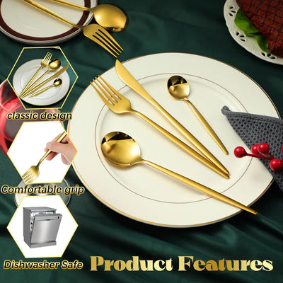 200 Pcs Gold Silverware Set with Knives Spoons and Forks Portable Stainless Steel Flatware Set Reusable Gold Utensils