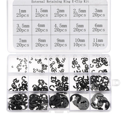 UXCELL 300Pc E-Clip Washers M1 M1.5 M2 M2.5 M3 M3.5 M4 M4.5 M5-M11 Circlip Retaining Shaft Snap Ring Carbon Steel Assortment Set