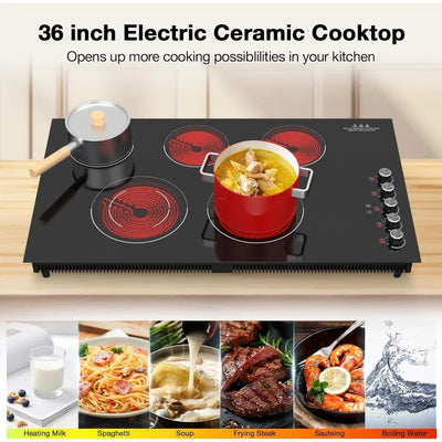 Electric Cooktop 36 inch,36 inch Electric Cooktop,9200W Built-in&Countertop 36inch Cooktop with 9 Power Levels,Child Safety Lock