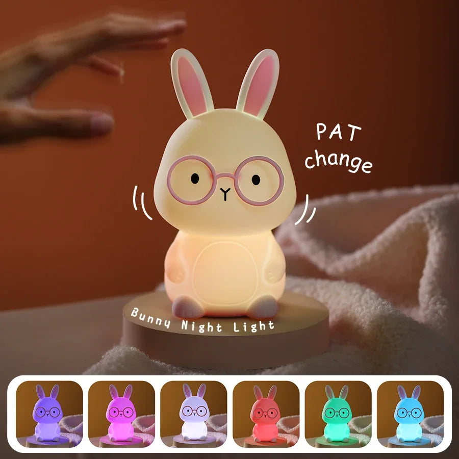 Cute Rabbit Night Light For Kids Bedroom Rabbit Animal Silicone Nursery Sleeping Lamp Touch Control Nightlights For Baby Gifts