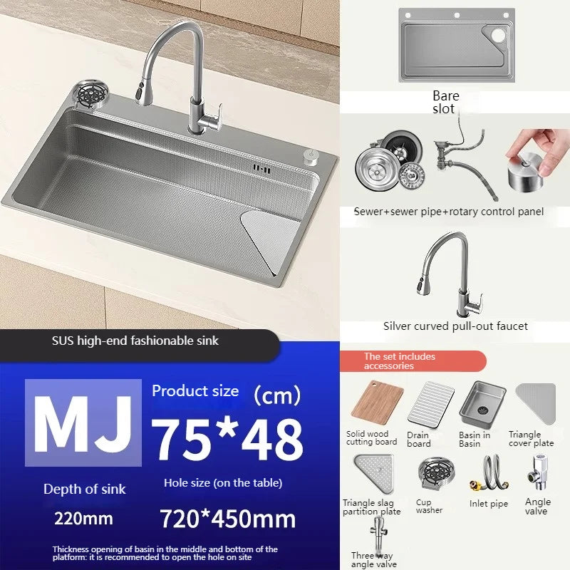 304 Stainless Steel Kitchen Sink Silver Embossed Large Single Slot Undermount Basin Dishwasing Sinks For Kitchen