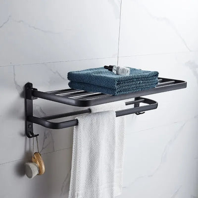 50CM Foldable Matte Black Towel Bar with Hook Wall Mounted Aluminum Towel Rack for Bathroom Toalleros De Baño Toalleros