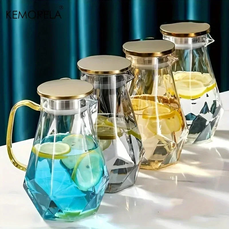 1PCS Diamond Texture Glass Teapot Set Hot Cold Water Kettle Water Jug Transparent Coffee Pot Home Water Carafe Glass Pitcher