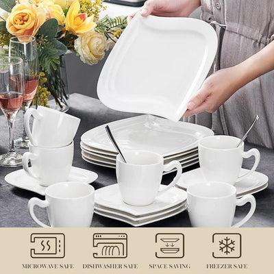 Dinnerware Sets, 60-Piece Bowls Sets, Porcelain Dinnerware Set with Plates and Bowls, Cups and Saucers, Kitchen Dish Set for 12