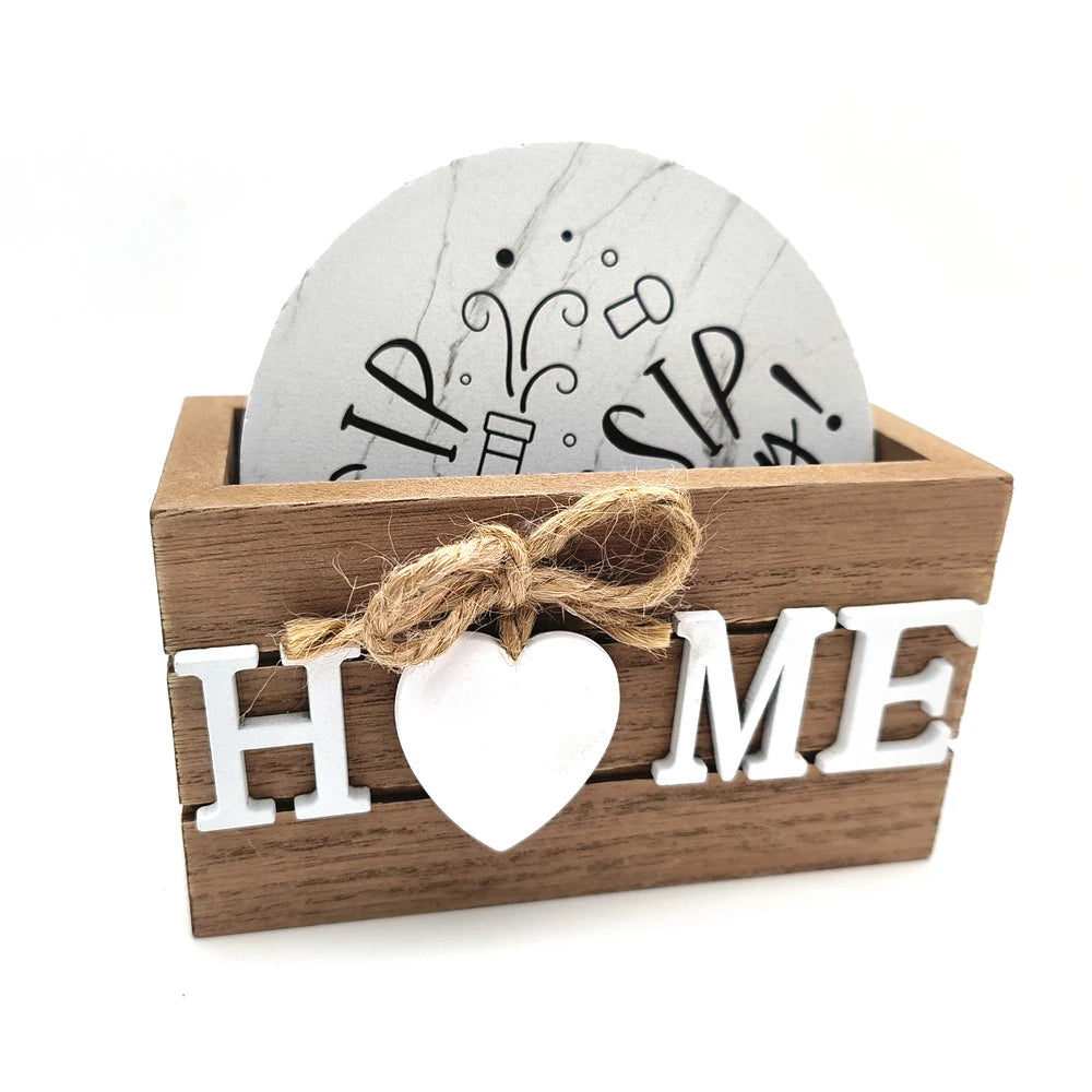 6pcs/Set Home Love Wooden Set Lnsulated Coasters Kitchen Tableware Anti Scald and Household Use Cup Trays Decor Accessories