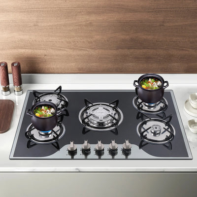 30" Kitchen Gas Cooktop Stainless Steel 5-Burners NG/LPG Dual Fuel Gas Stovetop Gas Hob Cooktop Burners