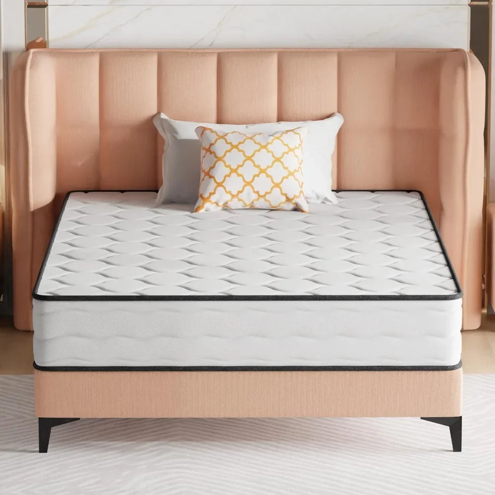 Queen Size Mattress with Innerspring and Foam, Fiberglass Free, Pressure Relief, 10 Inch Medium Firm Spring Mattress