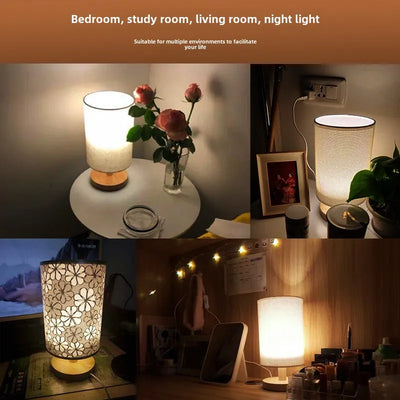 Nordic Solid Wood FabricusbTable Lamp Decoration Bedroom Bedside Lamp Study Dormitory Remote ControlledSmall Night Lamp Creative