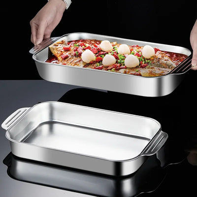 Large Capacity Roaster Pan Fish Baking Pan Stainless Steel Non-Stick Grilling Trays Oven Beef Food Tray Seafood Dish Bbq Plate