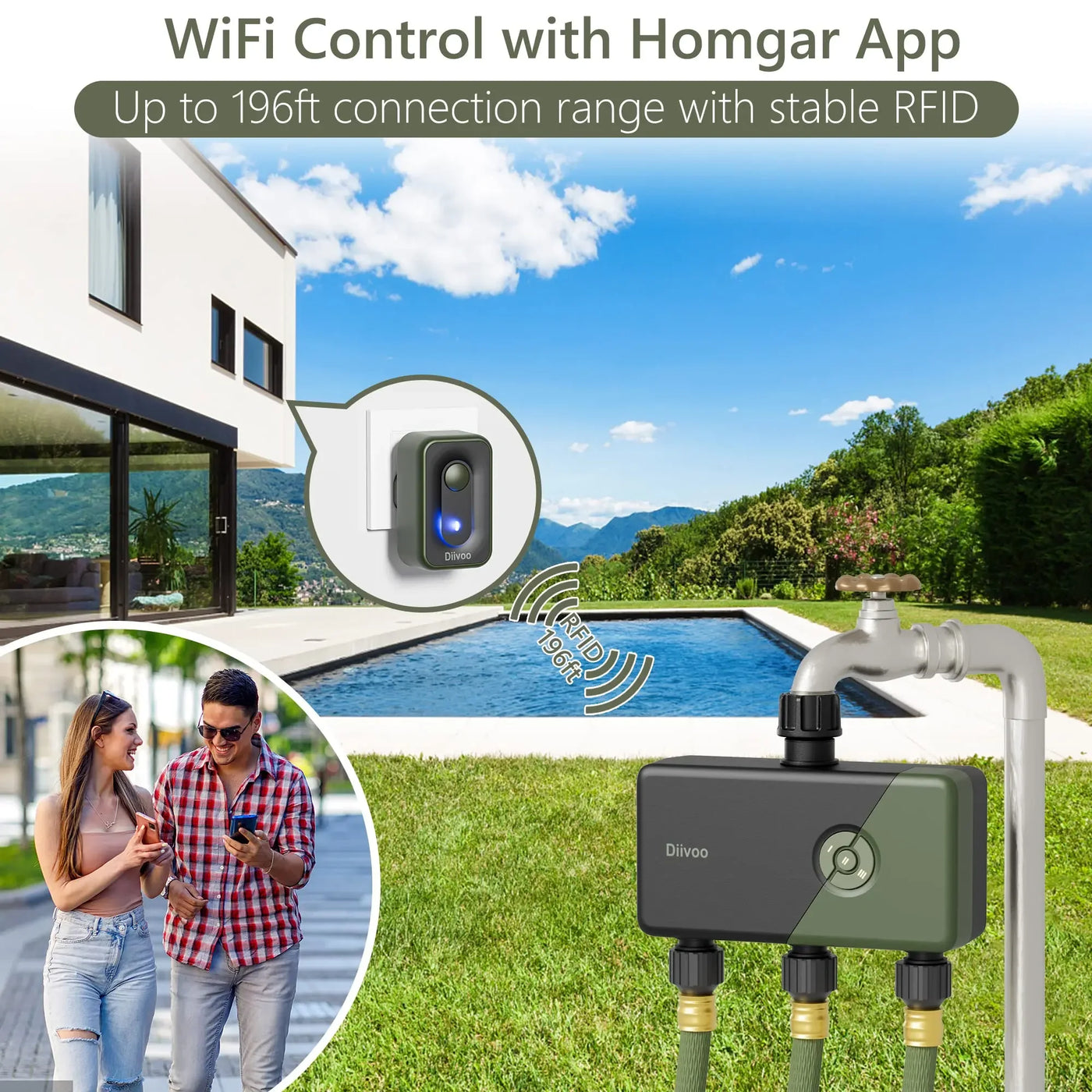 Diivoo-WiFi Garden Watering Timer, Smart Sprinkler Irrigation Controller, Water Valve, 1, 2, 3 Zones