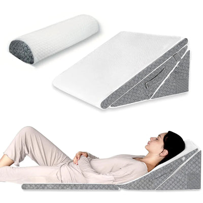 Wedge Pillow Set for Acid Reflux Gerd Snoring Back Knee Pain Adjustable Folding Triangle Pillow Headrest for Sleeping