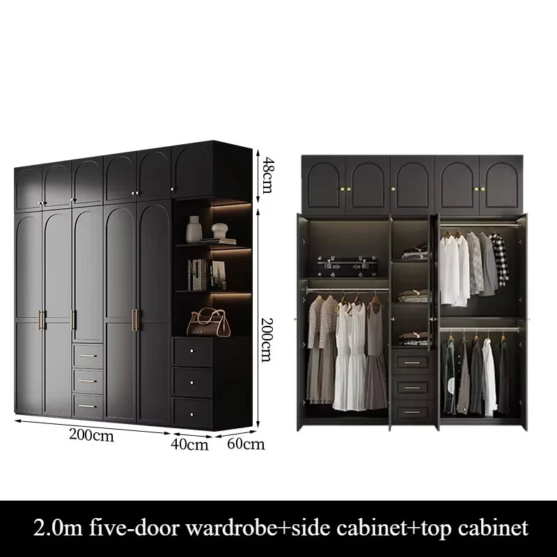 French Retro Style Black Wardrobes Storage Multilayer Cabinet Open Closets Wardrobes Bedroom Drawers Rangement Chambre Furniture