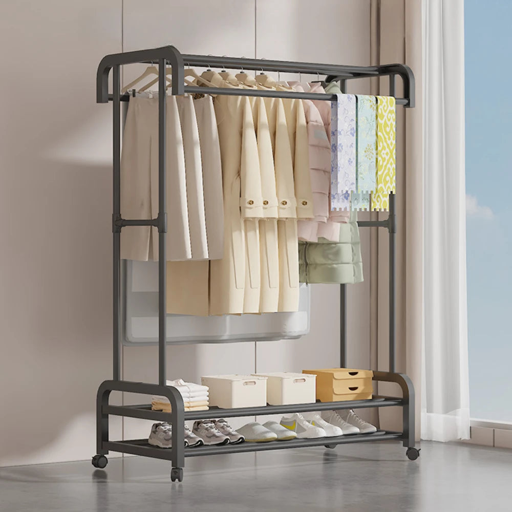 Large Clothes Rack Multilayer Household Movable Indoor Clothes Hanger Simple Floor Drying Rack Rolling Coat Hanger Drying Rack