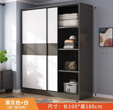 Wardrobe household bedroom sliding door solid wood wardrobe log small-sized economical storage rental room cabinet