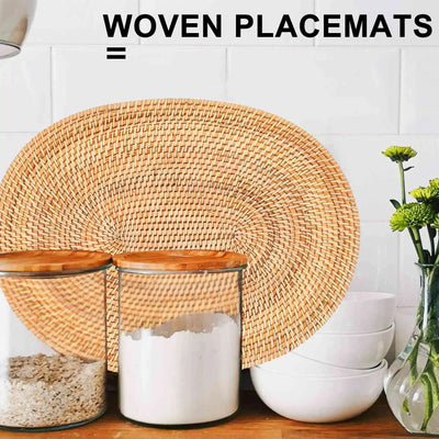 MCGS-2 Pcs Oval Rattan Placemat,Natural Rattan Hand-Woven,Tea Ceremony Accessories,Suitable for Dining Room, Kitchen,Etc