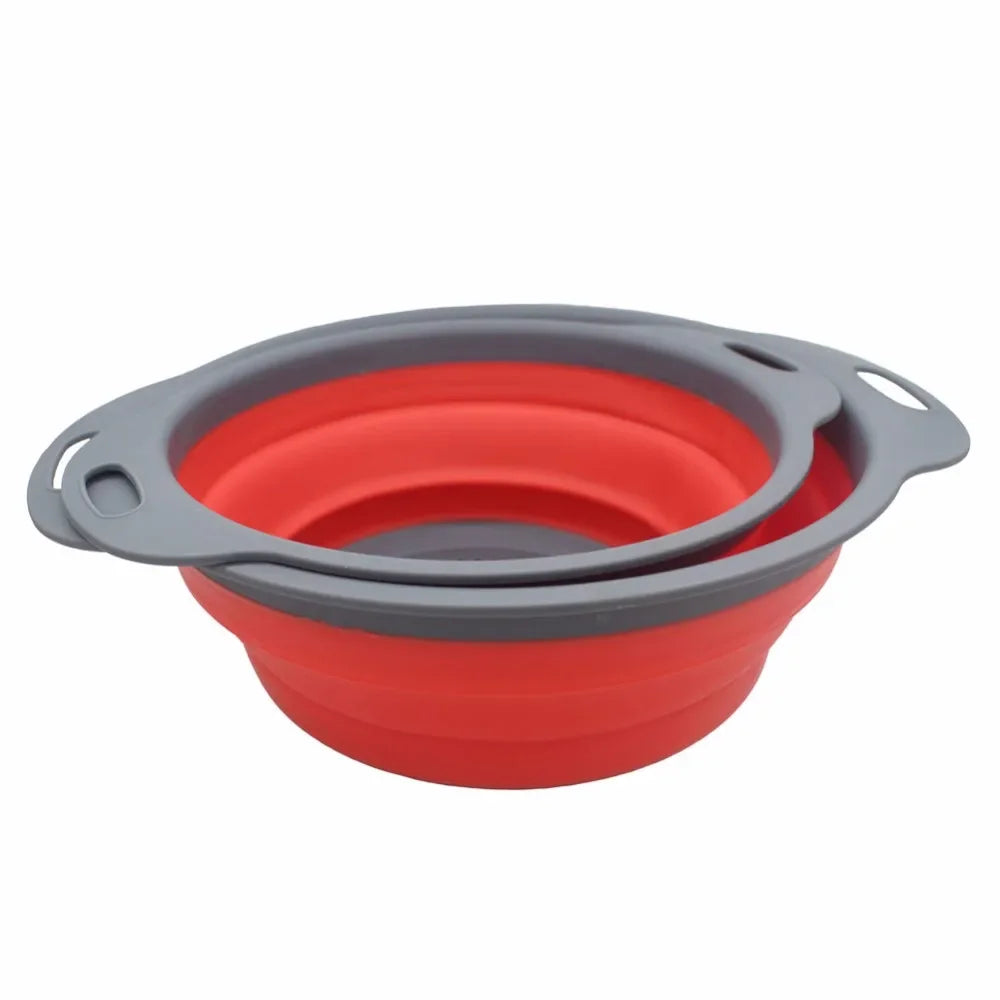 2 Pieces Collapsible Silicone Colander Folding Kitchen Strainer Including One 8 Inch and One 9.5 Inch