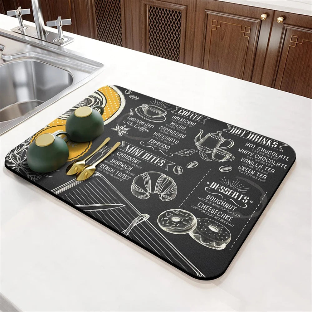 Coffee Cup Drying Mat Cartoon Black Non-slip Absorbent Mat Diatoms Tableware Kitchen Counter Drain Mat Coffee Bar Drain Mat