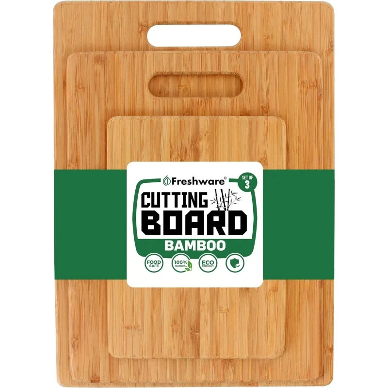 Bamboo Cutting Boards for Kitchen [Set of 3] Wood Cutting Board for Chopping Meat, Vegetables, Fruits, Cheese