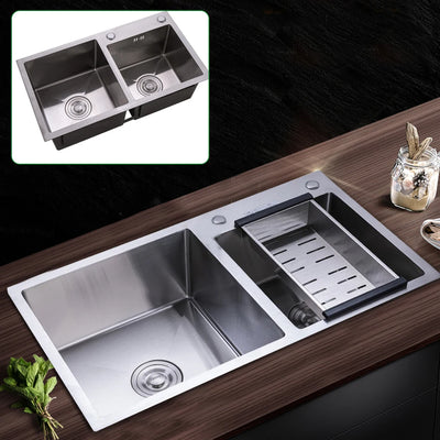 Double Bowl Composite Drop-in Kitchen Sink 2 Bowl Set Stainless Steel 30" Inset Kitchen Sink + Waste