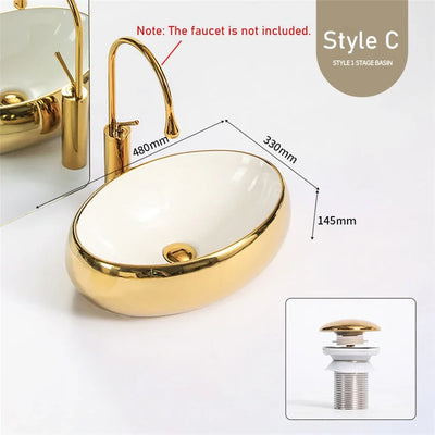 Modern Minimalist Gold Ceramic Tabletop Basin European Style Household Washbasin Basin Square Light Luxury Bathroom Wash Basins