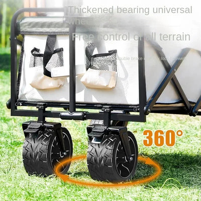 Collapsible Trolley Garden Beach Cart Utility Outdoor Camping Eavy Duty Wagon 4 Wheels Black