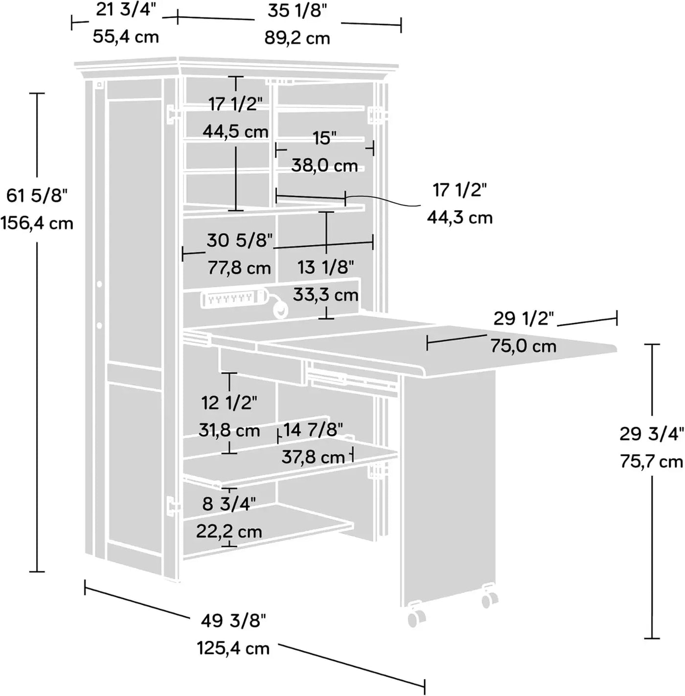 Sauder Miscellaneous Storage Craft & Sewing Armoire, L: 35.11" x W: 21.81" x H: 61.58", Soft White finish