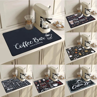 Coffee Cup Drying Mat Non-slip Absorbent Mat Diatoms Tableware Kitchen Counter Drain Mat Coffee Bar Drain Mat