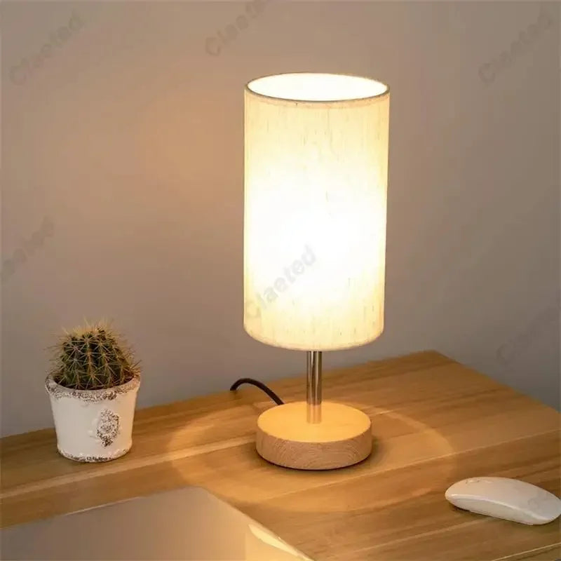 Table Lamp Bedroom Bedside Simple and Creative Touch Dimming Wood Grain Color USB Charging Port Led Small Table Lamp