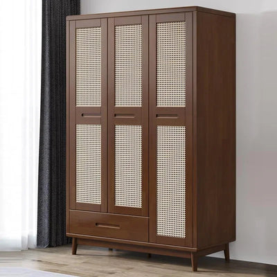 Solid wood rattan door wardrobe bedroom combination cabinet storage locker