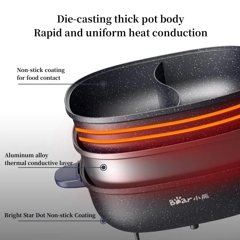 Split Electric Hot Pot Household Double Flavor Mandarin Duck Pot Electric Cooking Pot Die-casting Thick Pot Body Knob Control