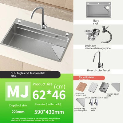 304 Stainless Steel Kitchen Sink Silver Embossed Large Single Slot Undermount Basin Dishwasing Sinks For Kitchen