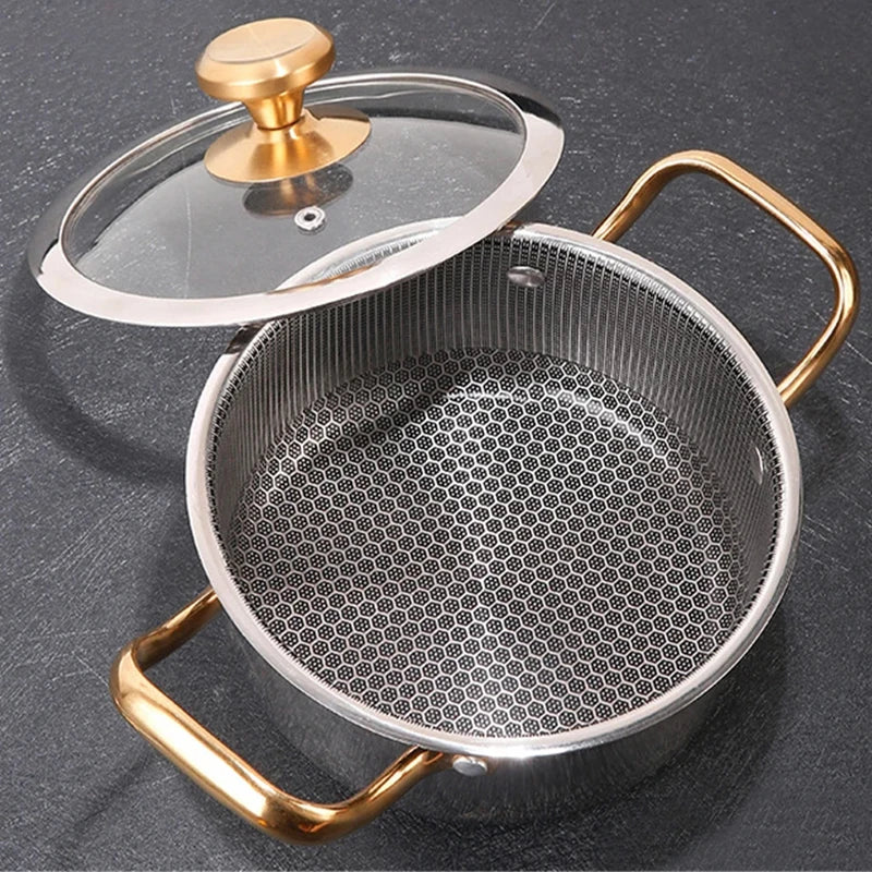 304 Stainless Steel Soup Pot Honeycomb Non-stick Pot with lid Household Hot Pot Induction Cooker Gas Stove Universal Frying Pan