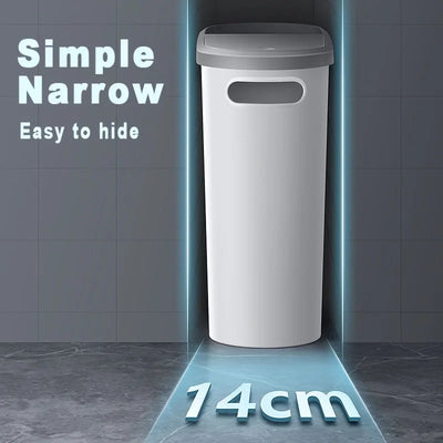 10L Large Capacity Silent Closed Plastic Bathroom Garbage Bin - Space saving Design, Creative Household Gap Garbage Bin