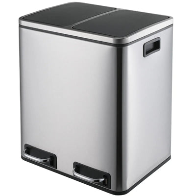 Kitchen Trash Can with Foot Pedal Soft-Close Stainless Steel Smudge Resistant Garbage Bin, 30L/48L,Dual Compartment,Soft Closure