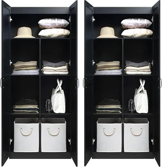 Hopkins Modern Freestanding Locker with 7 Adjustable Shelves and Soft-Close Doors, Bedroom Multifunctional Wardrobe