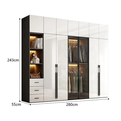 Modern minimalist light luxury high-gloss wardrobe bedroom swing door Nordic large wardrobe locker glass door  closet