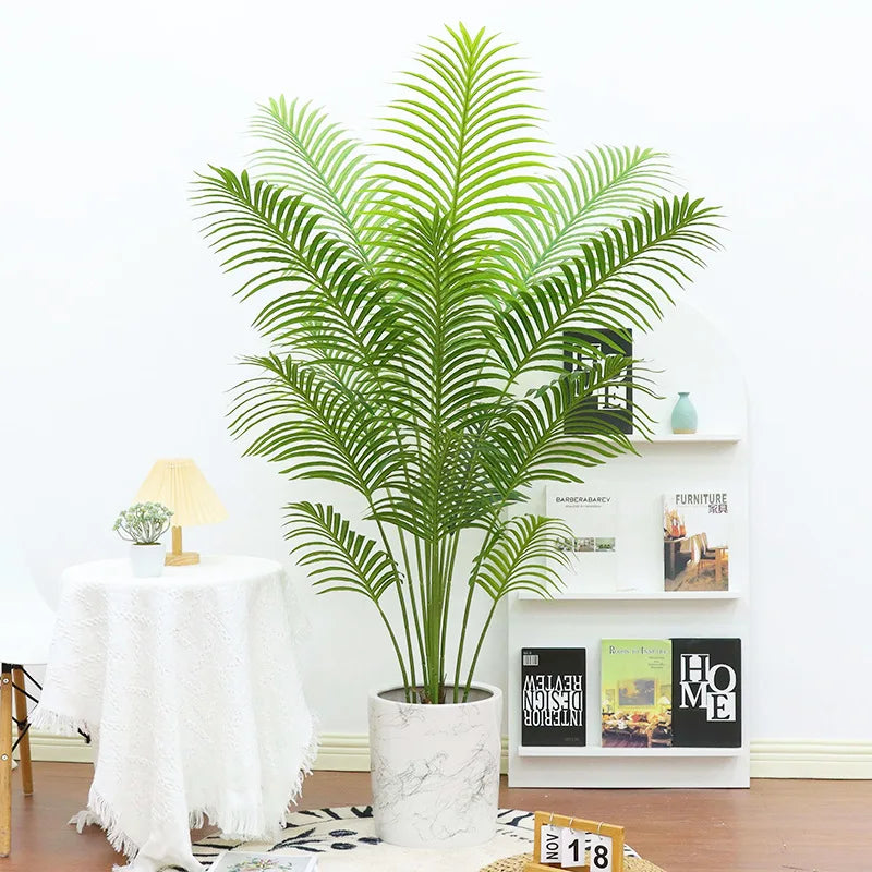 150cm Large Artificial Palm Tree Fake Tropical Plants Plastic Monstera Leaves Green Palm Tree For Home Garden Shop Party Decor