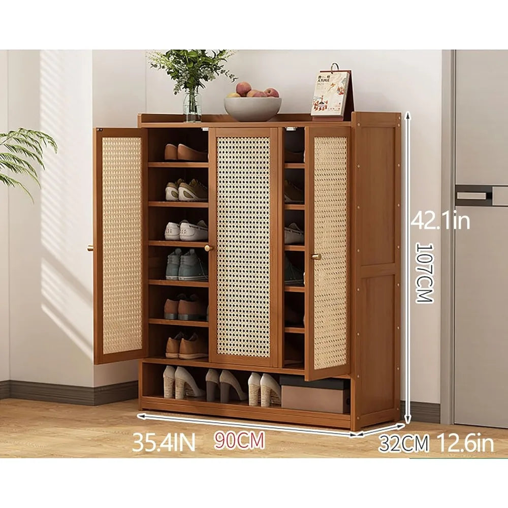 Hidden Shoe Cabinet, Shoe Cabinet with Doors, Rattan Cabinet, Sideboard Storage Cabinet with Crafted