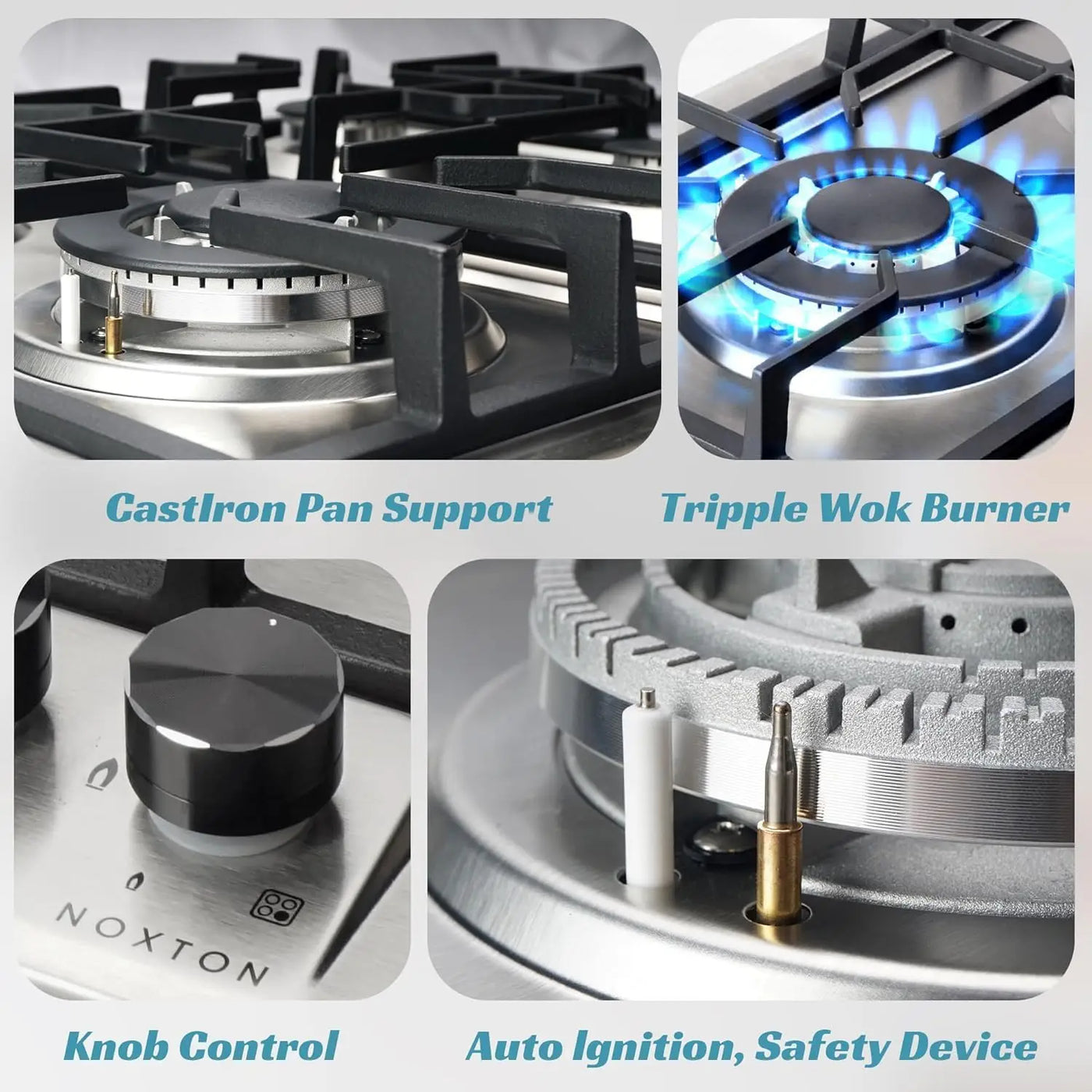 4 Burners Gas Stove Top, LPG/NG Dual Fuel Built-in Gas Hob, Flame Out Protection Prevent Gas Leakage