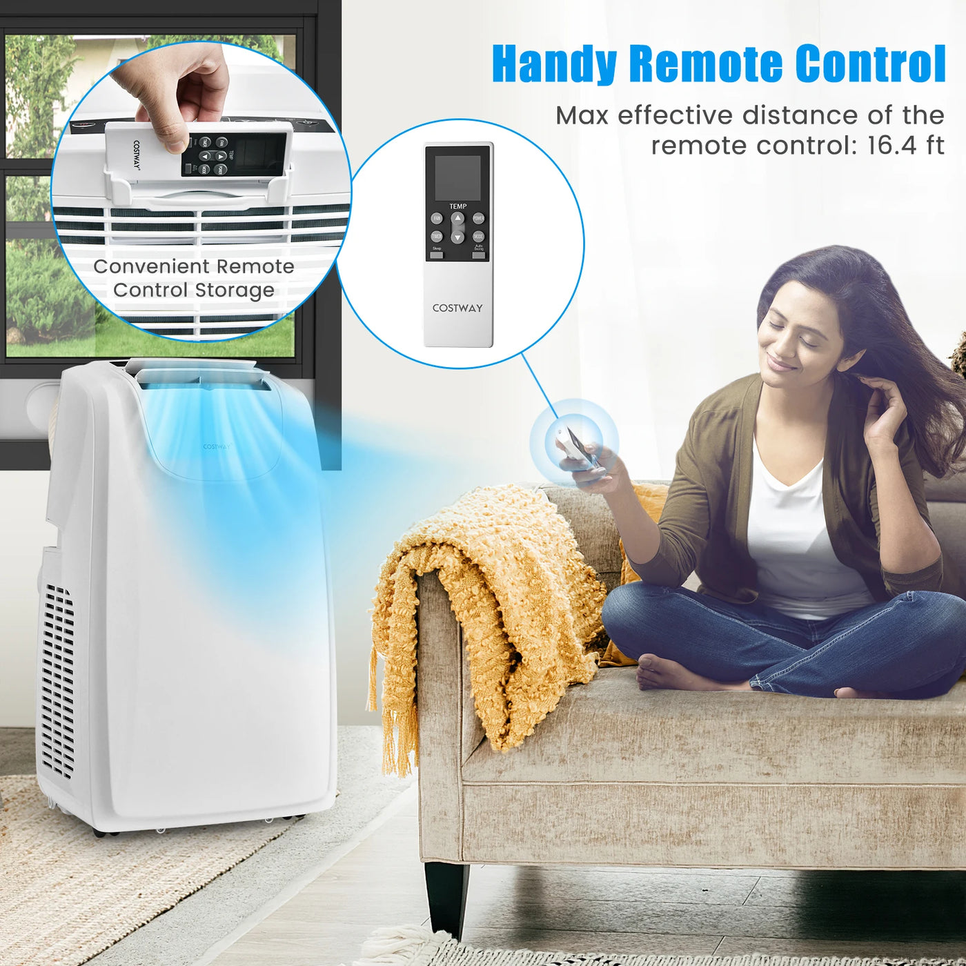 12,000 BTU Dual Hose Portable Air Conditioner 3-in-1 AC Unit w/ Remote Control