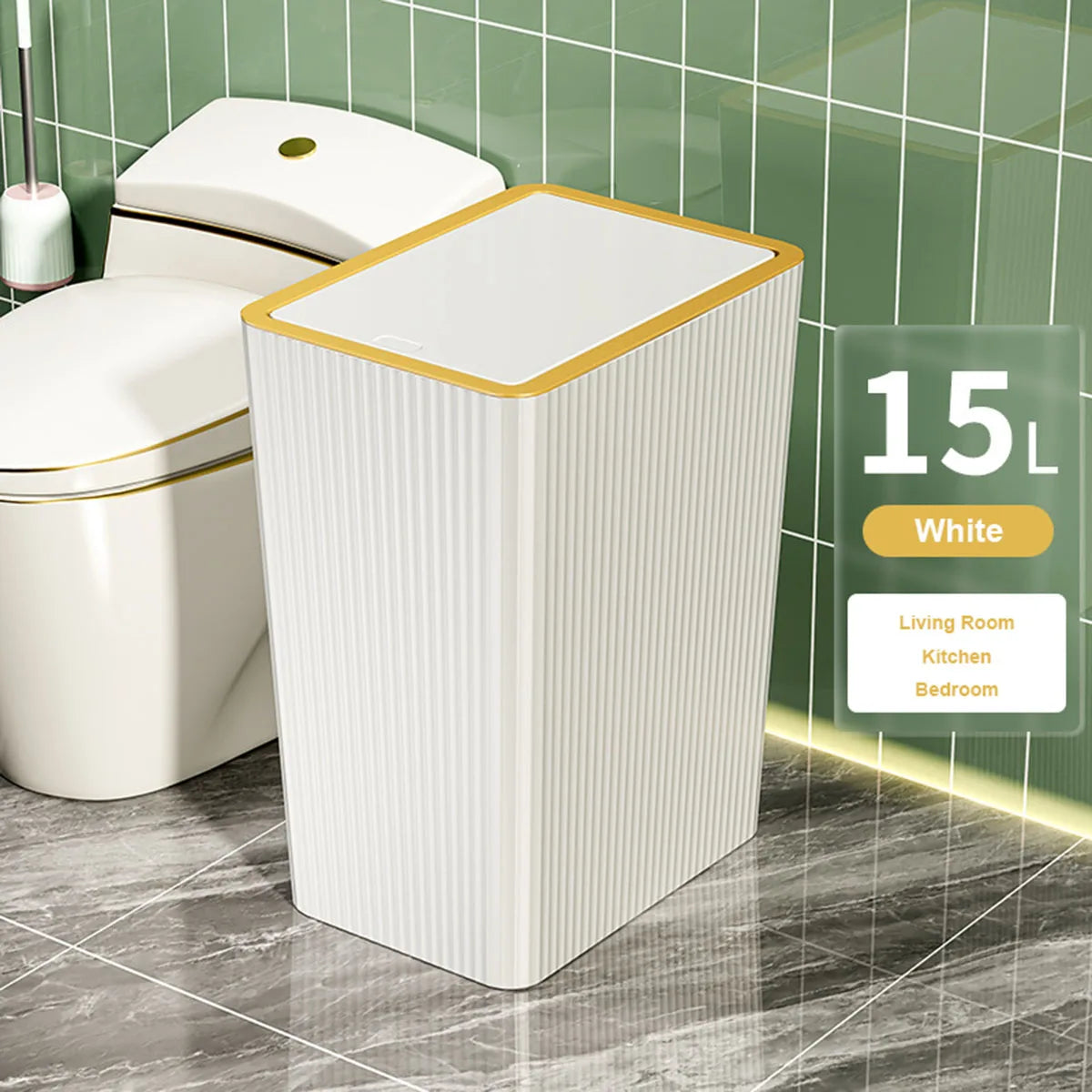 12/15L Household Trash Can Nordic Gold Covered Trash Can with Lid for Bathroom Living Room Kitchen Bedroom Household Products