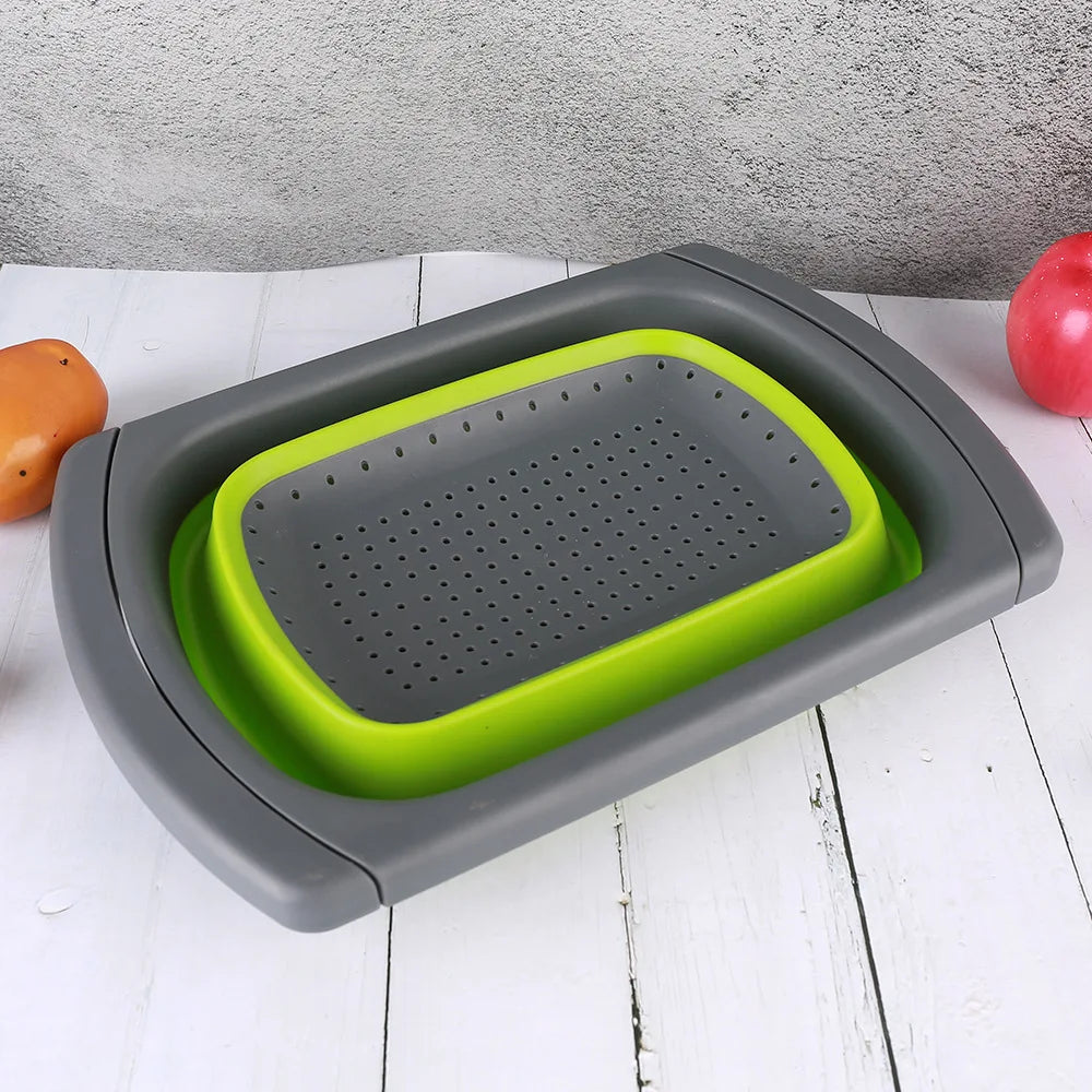 Rectangular Silicone Plastic Folding Draining Telescopic Foldable Water Filter Basket Household Fruit and Vegetable Filte