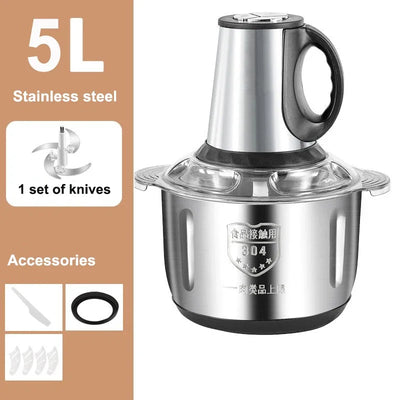 2L 3L 5L Household Stainless Steel Meat Grinder 500W High Power Blender Multifunctional Food Processor Food Chopper Electric