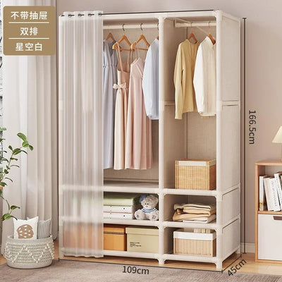 Simple Assembly Wardrobe with Drawer, Dustproof Bedroom Clothing Storage Cabinet, Home Organizer Shelves, Easy Access