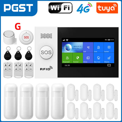 PGST PG-107 4G Smart Home Alarm System 4.3 inch WiFi Tuya Security Wireless Alarm Smart Life app Control work with Alexa