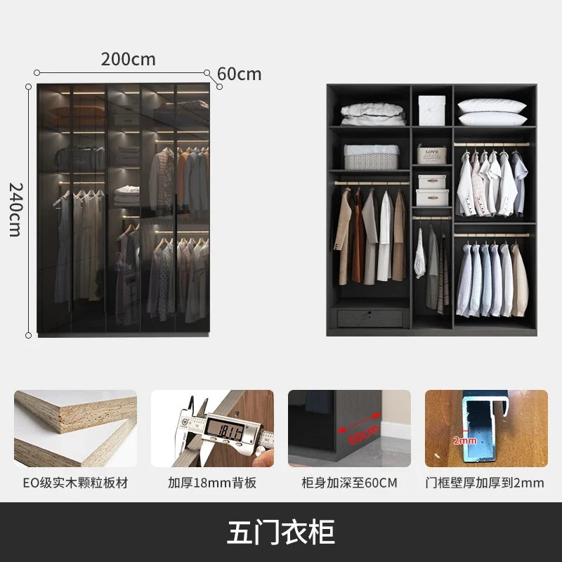 With Glass Doors Wardrobes Multilayer Luxury Storage Open Closets Wardrobes Cabinet Shelves Guarda Roupas Bedroom Furniture