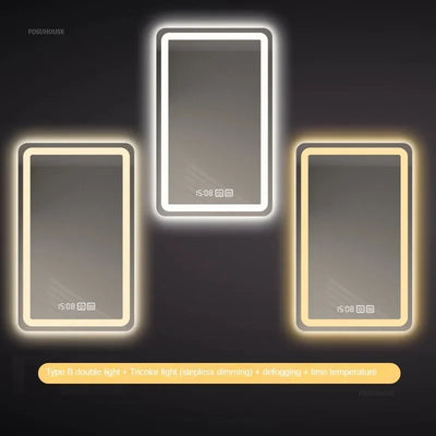 Smart Bath Mirrors Square Touch Screen Bathroom Mirror Home Wall-mounted Lighted Anti-fog Makeup Mirrors Bathroom Fixture Z