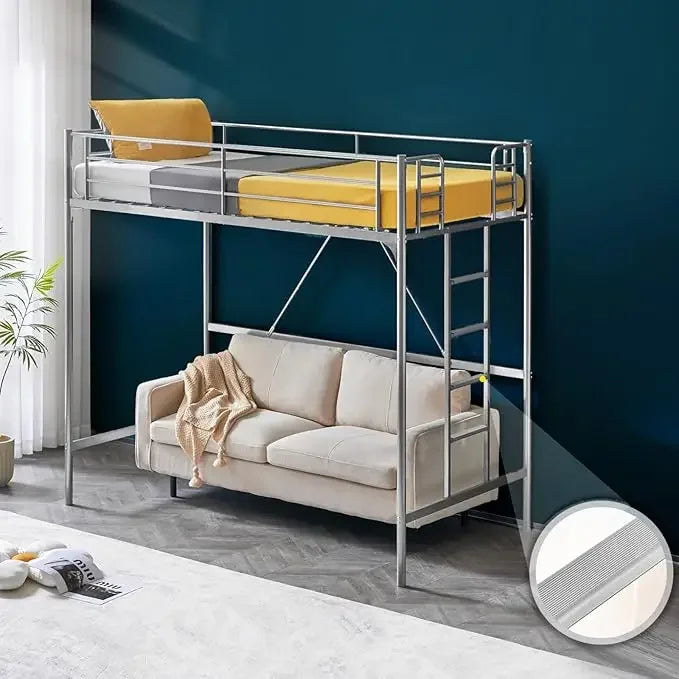 Loft Bed Full Size with Flat Rungs for Adults, Kids and Young Teens, No Box Spring Required,Heavy Duty Metal Slat Support